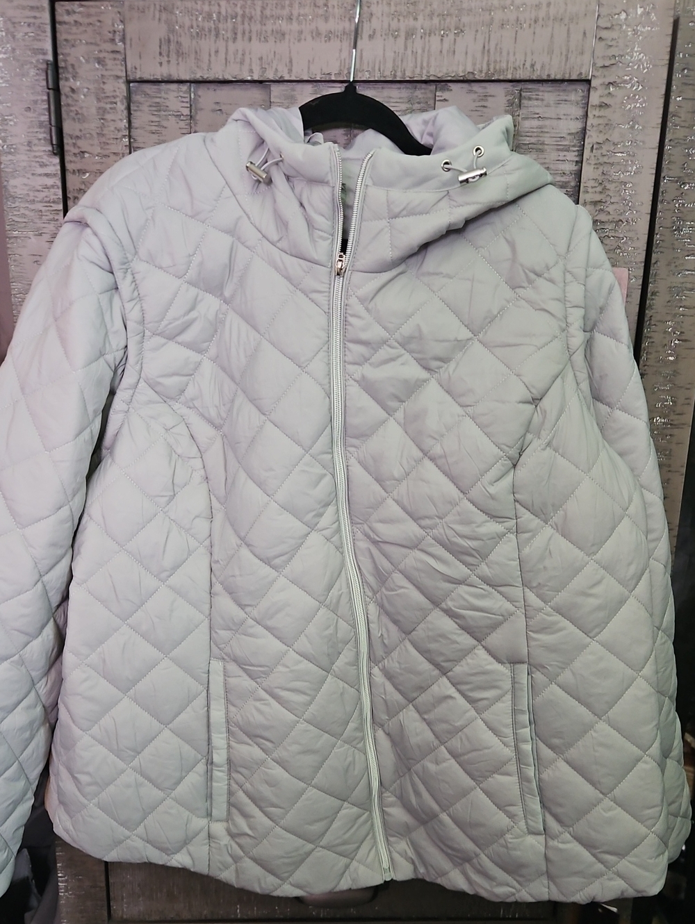 Weatherproof Quilted Hooded Puffer Jacket in Light Gray